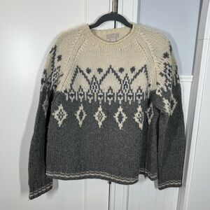 Vtg 90s J. Crew 100% Wool Fair Isle Knit Sweater sz medium classic vintage READ